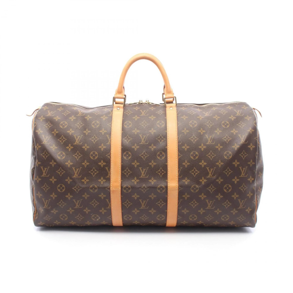 LOUIS VUITTON Brown Monogram Leather Keepall 55 Boston Bag